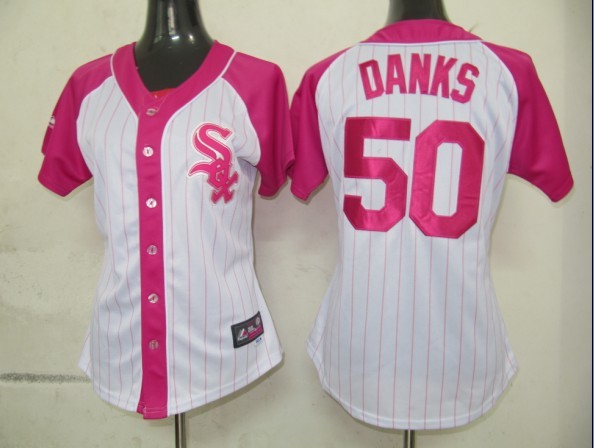 White Sox 50 Danks Pink Women Jersey