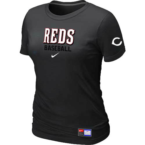 Cincinnati Reds Nike Women's Black Short Sleeve Practice T-Shirt