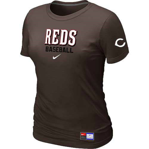 Cincinnati Reds Nike Women's Brown Short Sleeve Practice T-Shirt