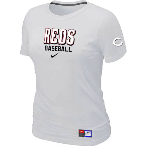 Cincinnati Reds Nike Women's White Short Sleeve Practice T-Shirt