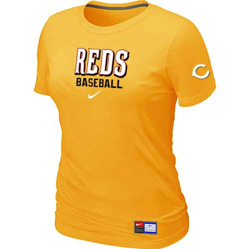 Cincinnati Reds Nike Women's Yellow Short Sleeve Practice T-Shirt