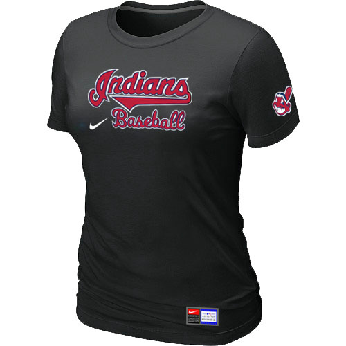 Cleveland Indians Black Nike Women's Short Sleeve Practice T-Shirt - Click Image to Close