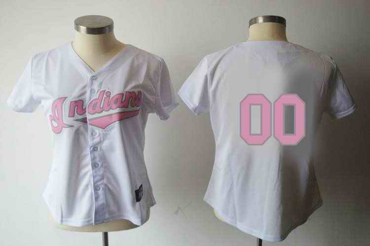Cleveland Indians Blank White Pink Number Women Custom Jerseys - Click Image to Close