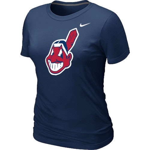 Cleveland Indians Heathered Nike D.Blue Blended Women's T-Shirt - Click Image to Close