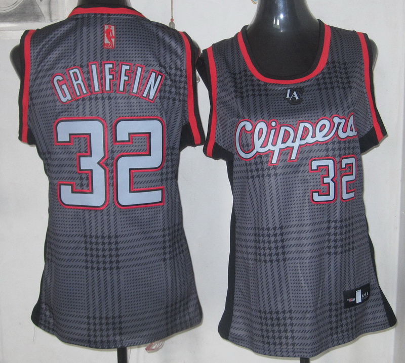 Clippers 32 Griffin Grey Grid Women Jersey - Click Image to Close