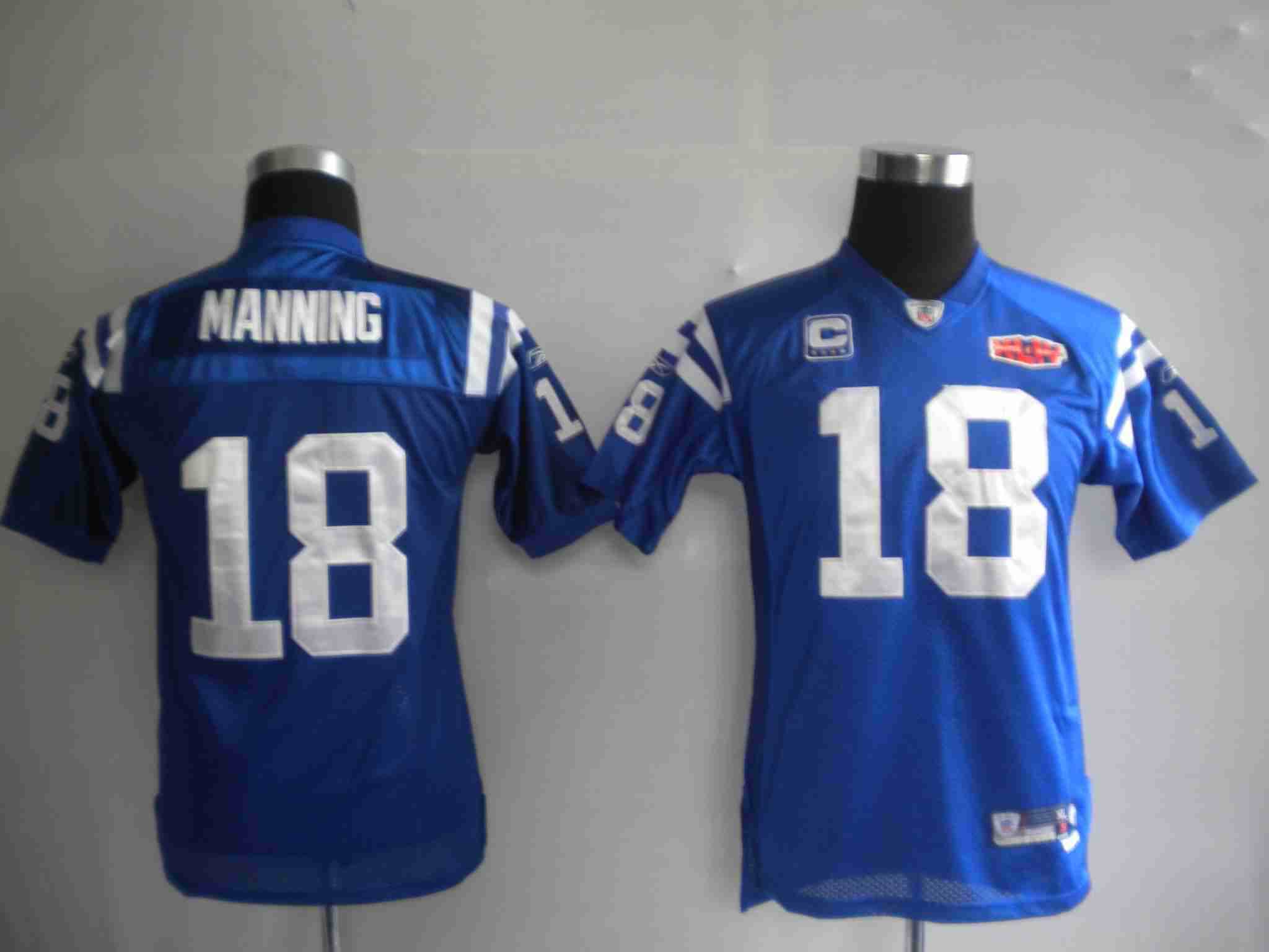 Colts 18 Manning blue super bowl kids Jerseys