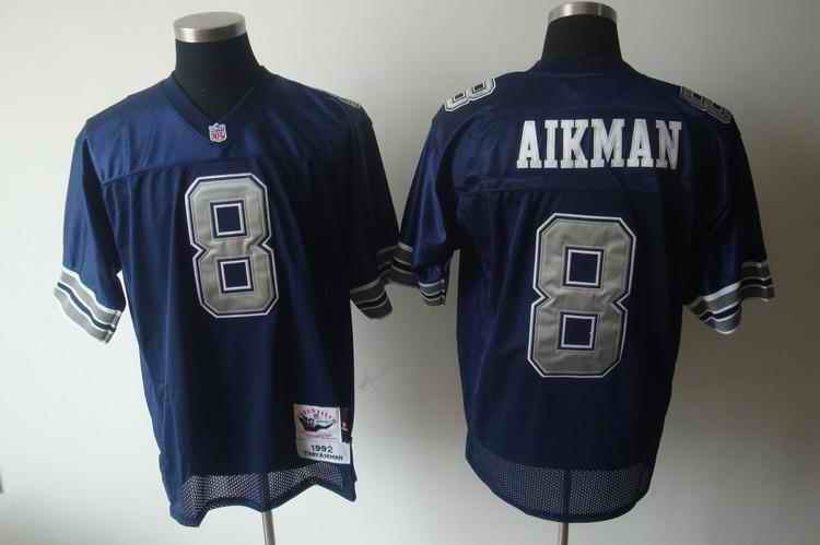 Cowboys 8 Aikman Blue Grey Number Throwback Jerseys