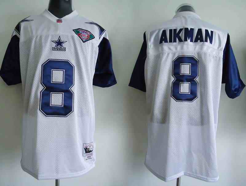 Cowboys 8 Troy Aikman White 75th Anniversary Throwback Jerseys
