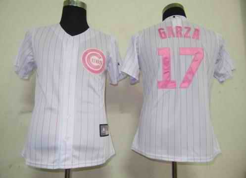 Cubs 17 Garza white pink strip women Jersey