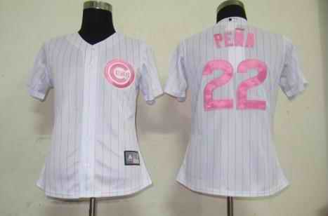 Cubs 22 Pena white pink strip women Jersey