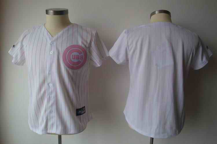 Cubs blank white pink strip women Jersey - Click Image to Close