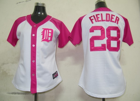 Detroit Tigers 28 Fielder Women Pink Splash Fashion Jersey