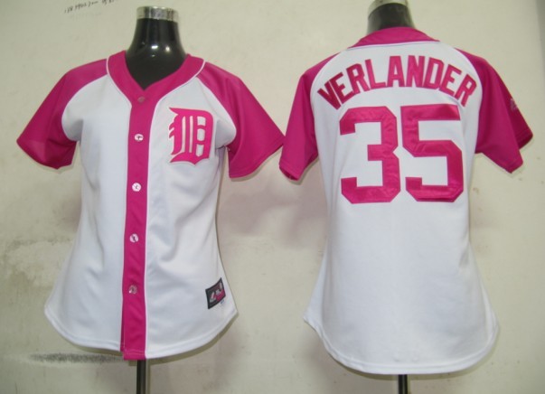Detroit Tigers 35 Verlander Women Pink Splash Fashion Jersey