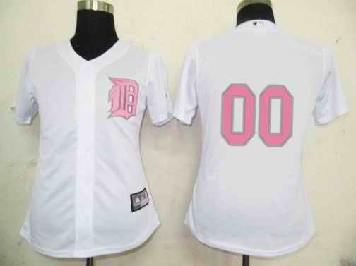 Detroit Tigers Blank White Pink Number Women Custom Jerseys - Click Image to Close