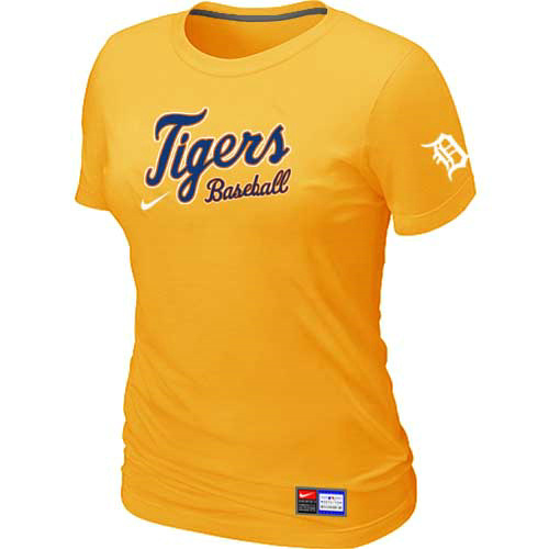 Detroit Tigers Nike Women's Yellow Short Sleeve Practice T-Shirt
