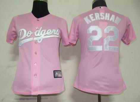 Dodgers 22 Kershaw pink women Jersey