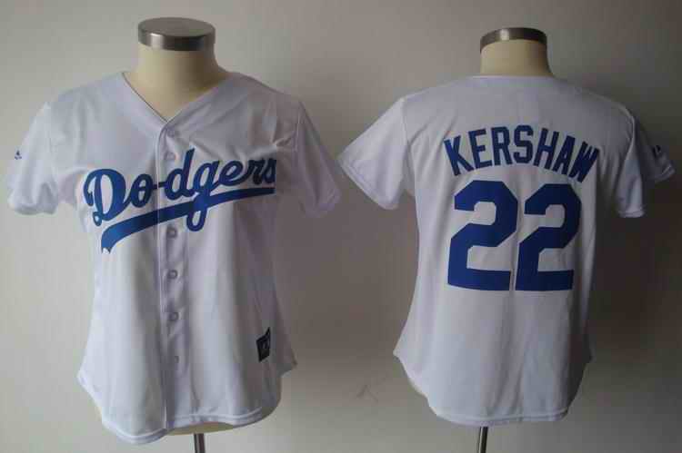 Dodgers 22 Kershaw white women Jersey