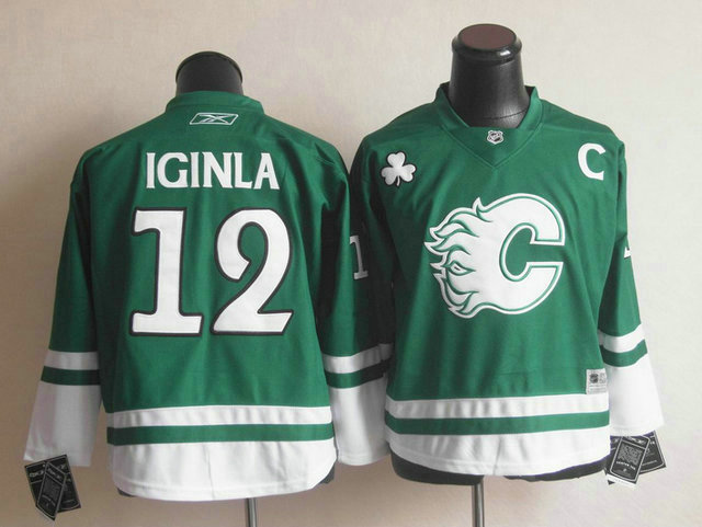 Flames 12 Iginla Green C Patch Jerseys
