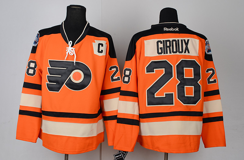Flyers 28 Giroux Orange C Patch Jerseys