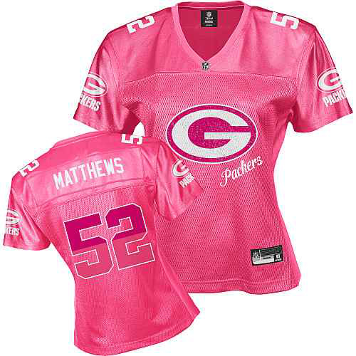 Green Bay Packers 52 MATTHEWS pink Womens Jerseys