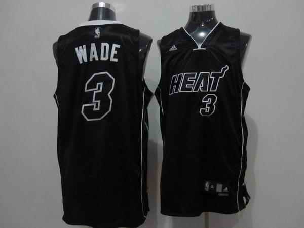 Heat 3 Wade Black Black Number Jerseys