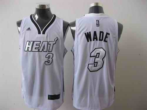 Heat 3 Wade White Grey Number Jerseys
