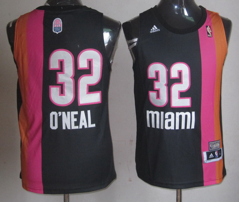 Heat 32 O'Neal Black rainbow Cotton Jerseys