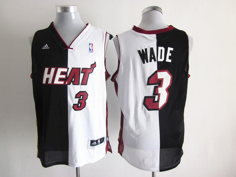 Heat 3 Wade White&Black Split Jerseys - Click Image to Close