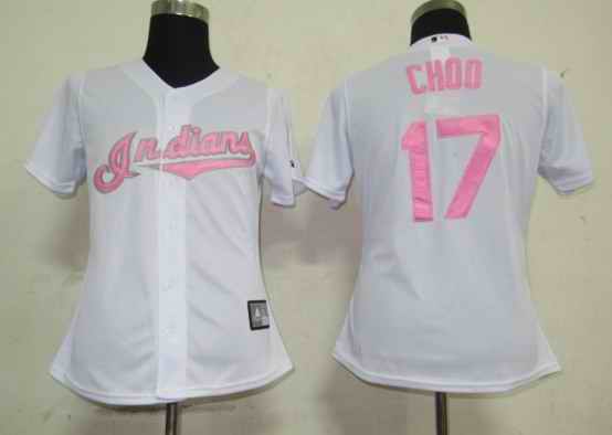 Indians 17 Choo white pink number women Jersey