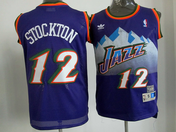 Jazzs 12 Stockton Purple m&n Jerseys