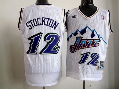 Jazzs 12 Stockton White m&n Jerseys