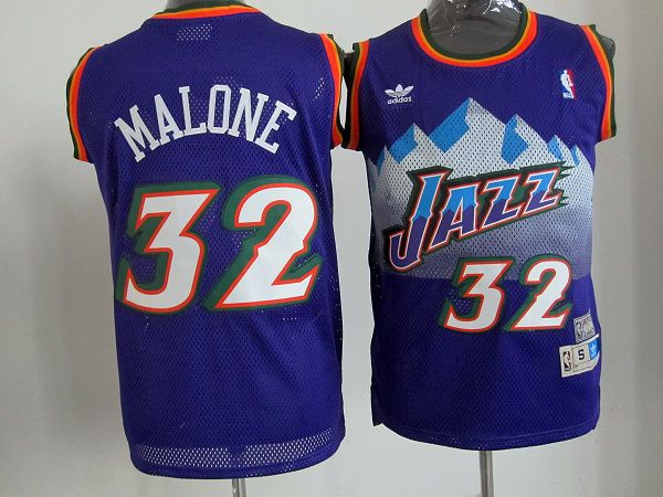 Jazzs 32 Malone Purple m&n Jerseys - Click Image to Close