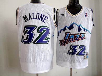 Jazzs 32 Malone White m&n Jerseys - Click Image to Close