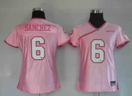 Jets 6 Sanchez pink women Jerseys