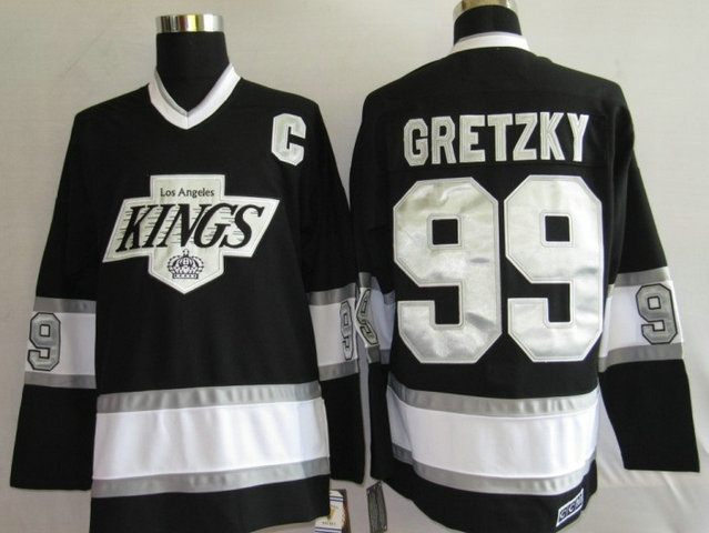 Kings 99 Gretzky Black Vintage C Patch Jerseys