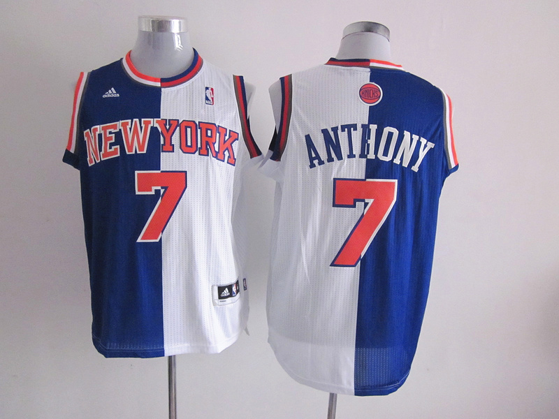 Knicks 7 Anthony Blue&White Split Jerseys