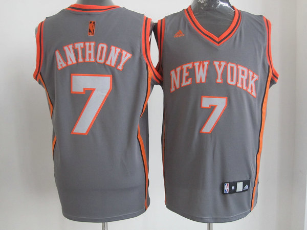 Knicks 7 Anthony Grey&Orange Jerseys