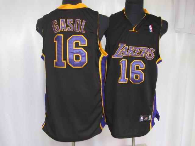 Lakers 16 Gaslo Black With Purple Jerseys