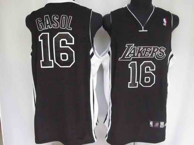 Lakers 16 Gasol Black With Black Number Jerseys