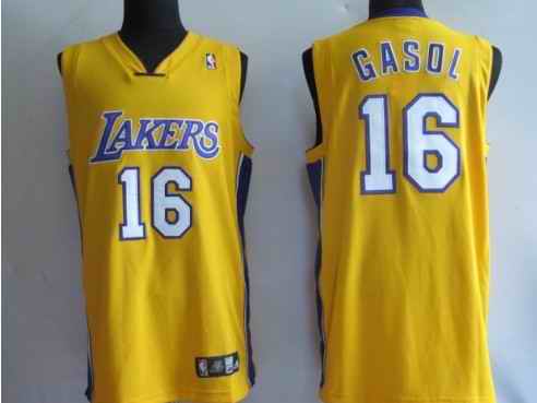 Lakers 16 Pau Gasol yellow Jerseys