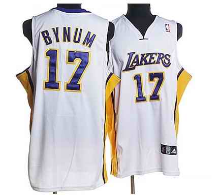 Lakers 17 Andrew Bynum White Jerseys