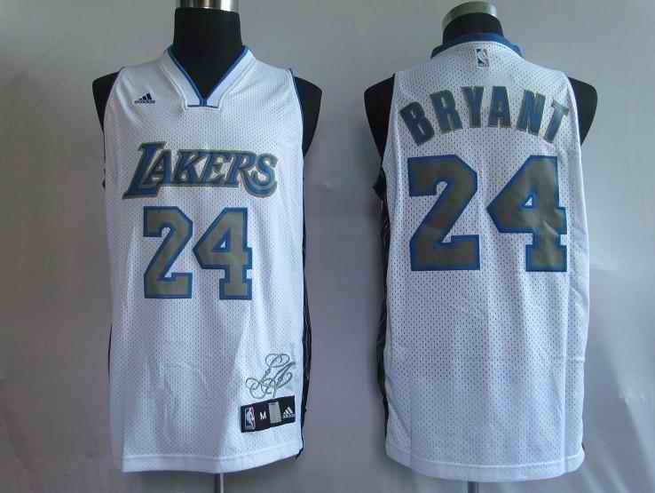 Lakers 24 Kobe Bryant White Grey Number Fans Edition Jerseys