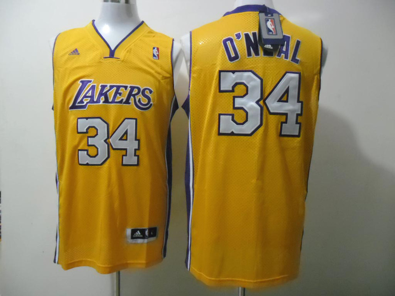 Lakers 34 O'Neal Yellow Mesh Jerseys