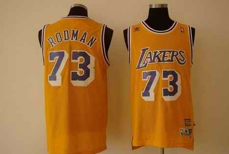 Lakers 73 Dennis Rodman Yellow Jerseys