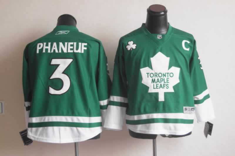 Maple Leafs 3 Phaneuf Green Youth Jersey - Click Image to Close