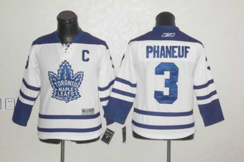 Maple Leafs 3 Phaneuf White Youth Jersey