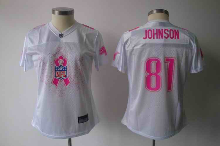 Lions 81 Johnson Breast Cancer Awareness white women Jerseys