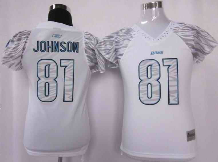 Lions 81 Johnson women zebra Jerseys