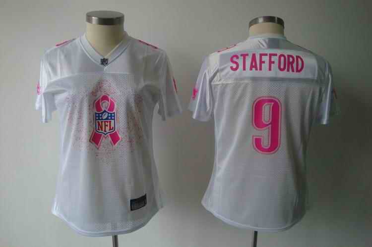 Lions 9 Stafford Breast Cancer Awareness white women Jerseys