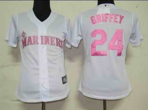 Mariners 24 Griffey white pink number women Jersey